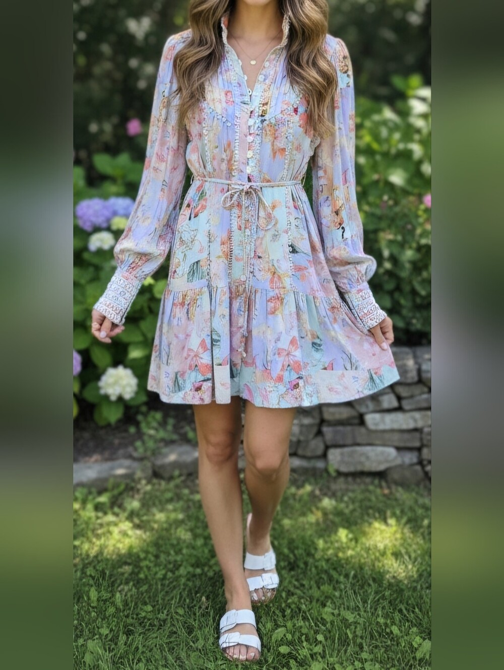 Zimmerman Style Floral Tie-Waist Dress W/ Pockets.